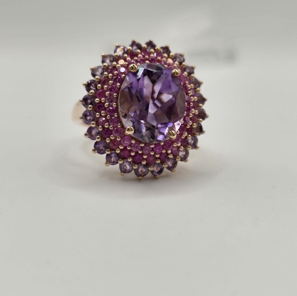 Moroccan Rose & Multi Gemstone 7.00 ctw Twilight Blossom Ring in 18K Vermeil 925 - Picture 6 of 9